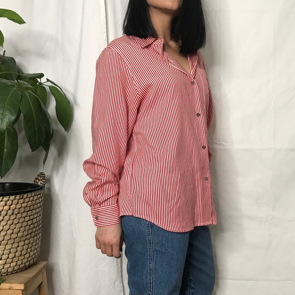 SOLD Vintage 80s 90s pin striped minimalist blouse - Picture 5 of 10